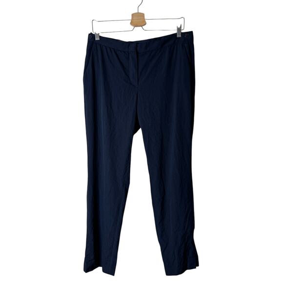Loro Piana Women's 42 / US 10 Grady Navy Virgin Wool Slit Cuff Adjustable Pant - Picture 1 of 10